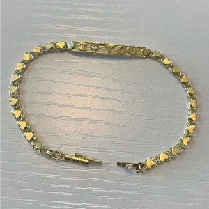 14K Solid Gold OroAmerica I love you heart link bracelet